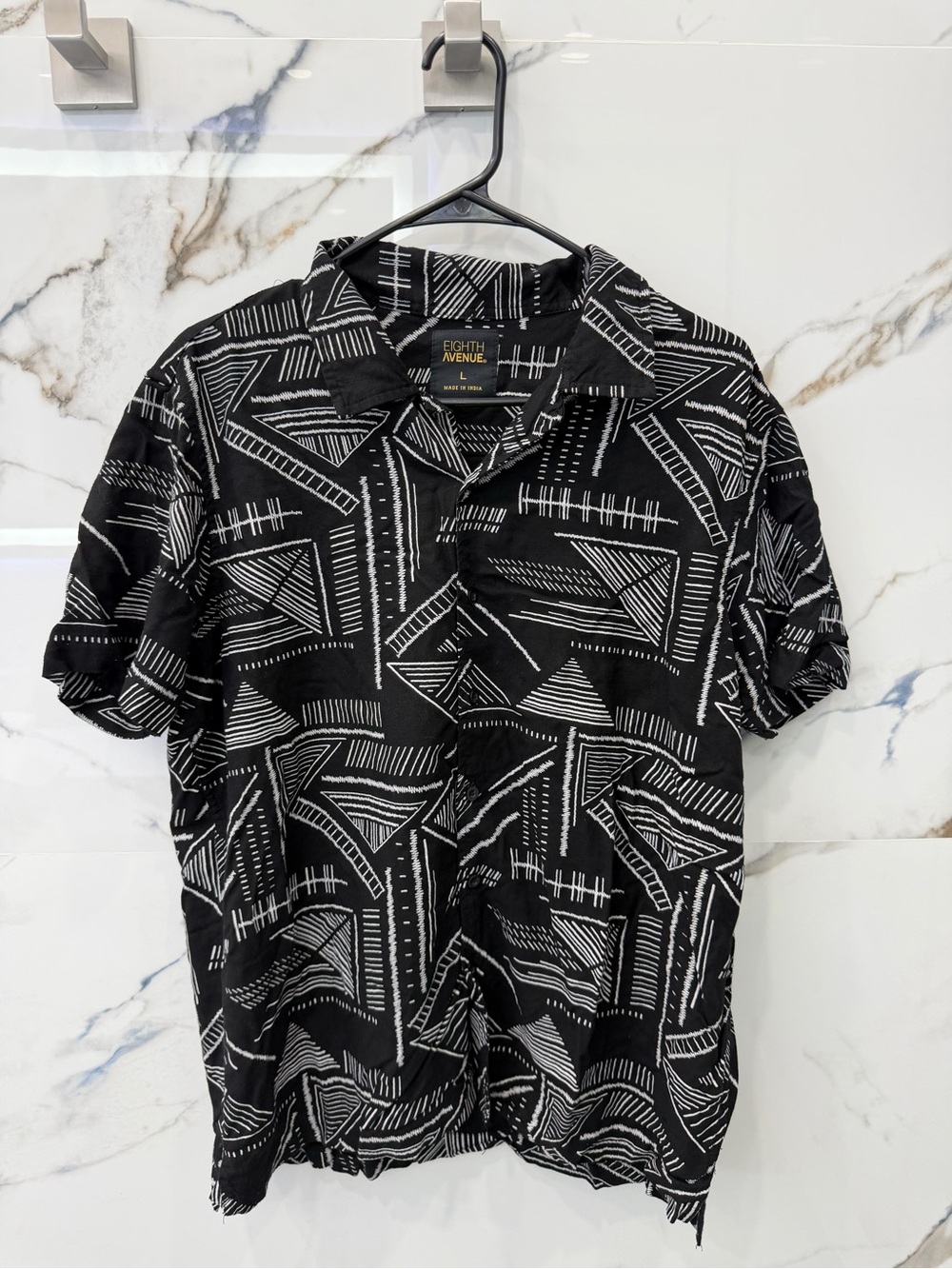 Black Geo-Print Short Sleeve Polo
